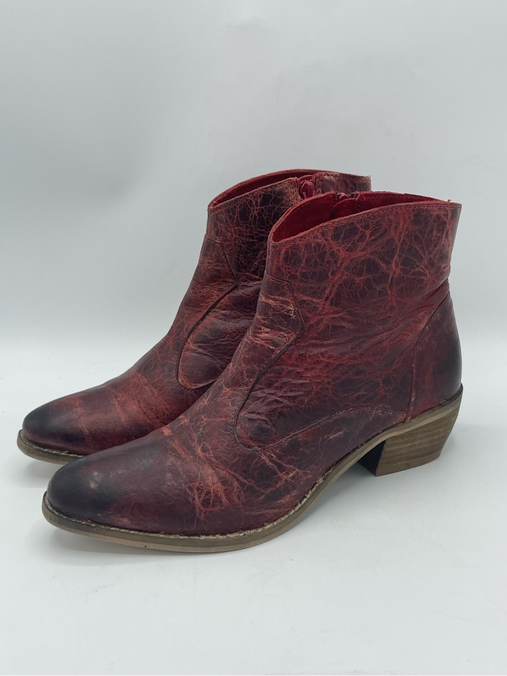 Diba True Plen Tee Red Distressed Western Boho Leather Ankle Boots